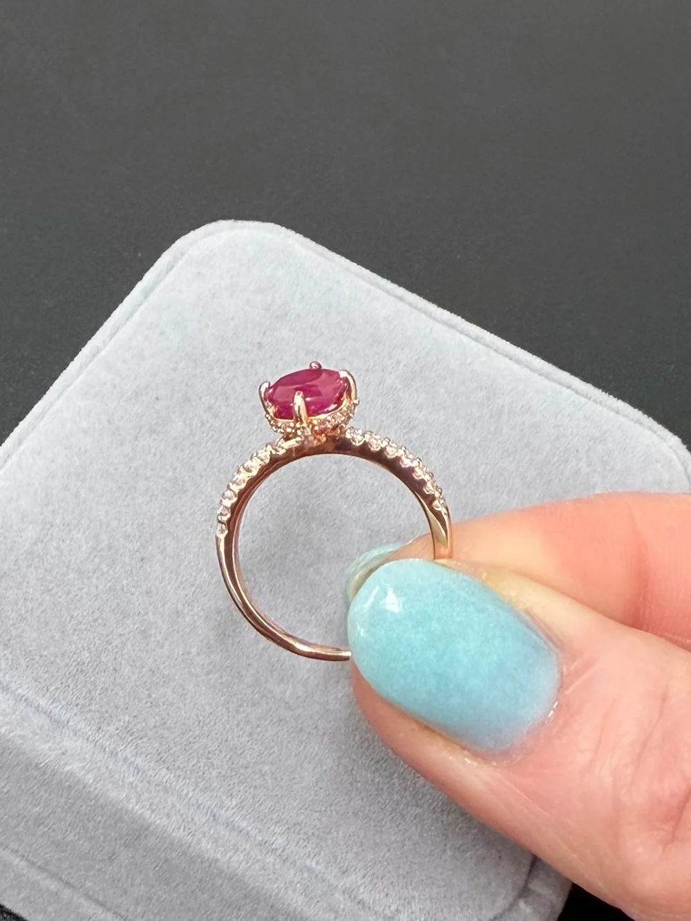 Stunning!!  2CT Natural Red Ruby with Hidden Halo Rose Gold over 925 Sterling